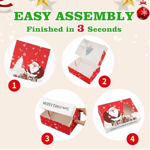 White Christmas Cookie Boxes with Window - 24 Pack, 8.75x6.25x2.75 Inch Bakery Gift Boxes