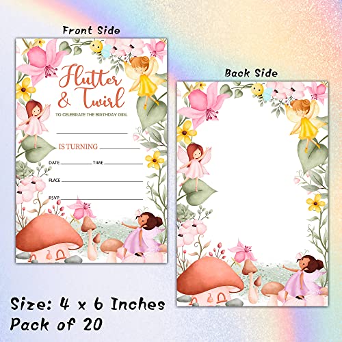 Fairy Garden Birthday Invitations with Envelopes - 20 Pack