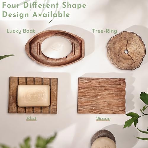 Acacia Wooden Soap Dish with Self Draining - Tree Ring 3.94" x 3.94"