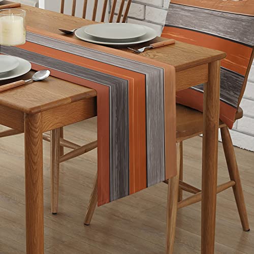 Farmhouse Cotton Linen Table Runner 16x72 Inches - Orange & Gray Rustic Decor