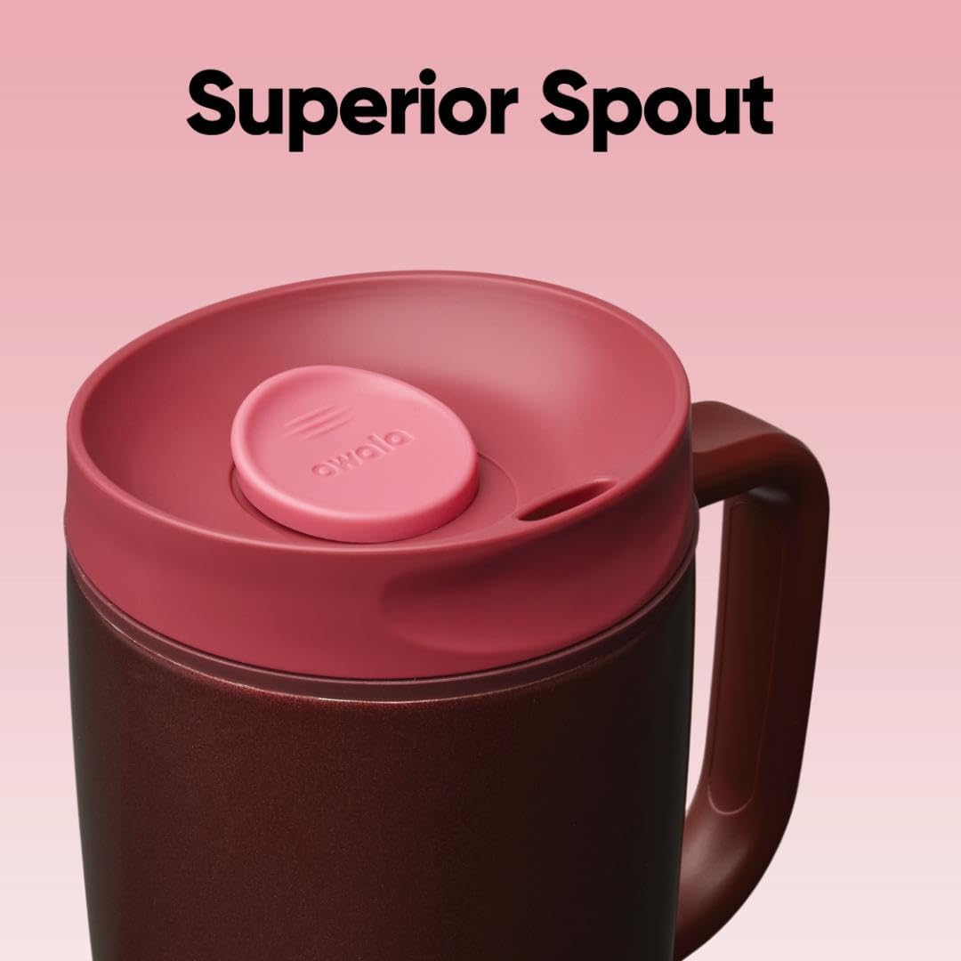 Owala SmoothSip Slider Travel Mug - 12oz Stainless Steel, Leak Proof, Hot & Cold Drinks, Black Cherry