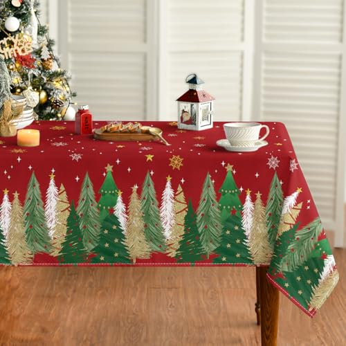 Christmas Tablecloth 60 x 120 Inch Rectangular with Christmas Trees - Red Variation