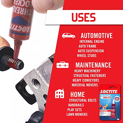 Loctite Threadlocker Red 271 - 12 Pack, Permanent Sealant for Fasteners