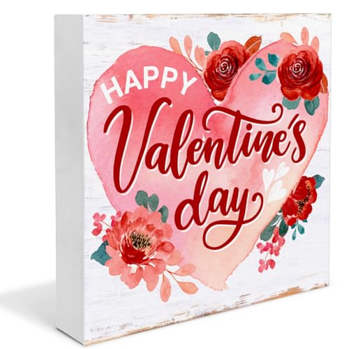 Happy Valentine's Day Wooden Sign - 5x5 Inch Tabletop Decor