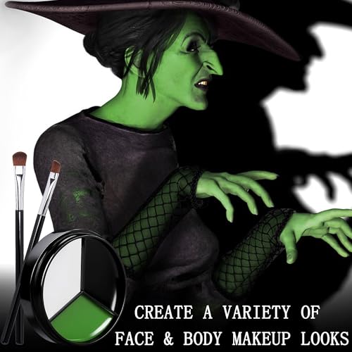 EBaokuup 3-Set Black White Green Face & Body Paint Witch Makeup Kit
