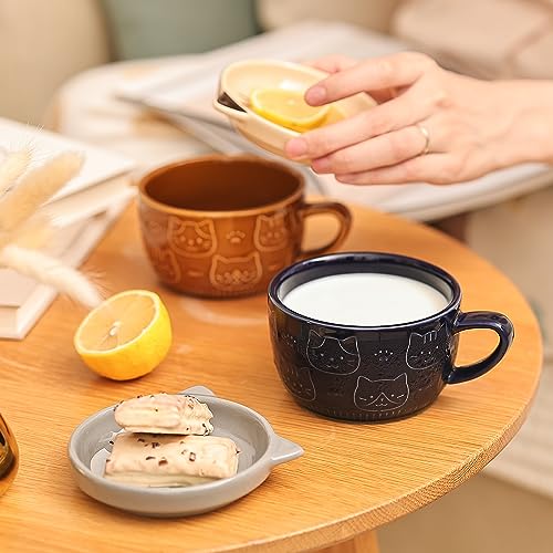 Brown Ceramic Cat Coffee Mug with Lid, Cute Gift for Cat Lovers