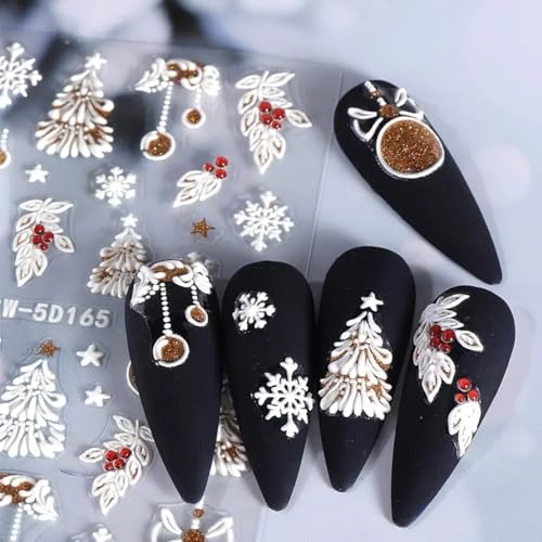 FRUZJAY Christmas 5D Embossed Nail Art Stickers Decals - 2 Sheets