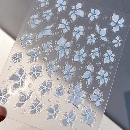 5D Embossed Flower Nail Art Stickers - 3 Sheets Self-Adhesive Floral Decals