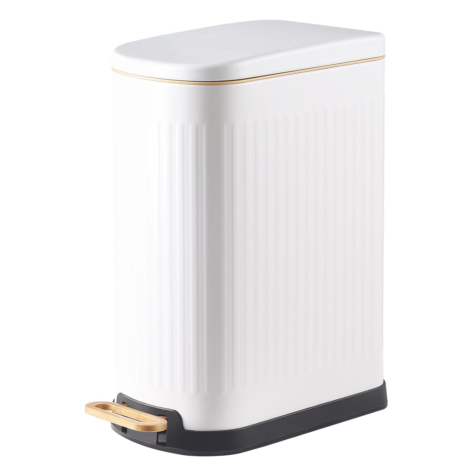 SYNCVIBE Slim Bathroom Trash Can - Soft Close Lid & Removable Inner Bucket | 3.5 Gallons, Matte White