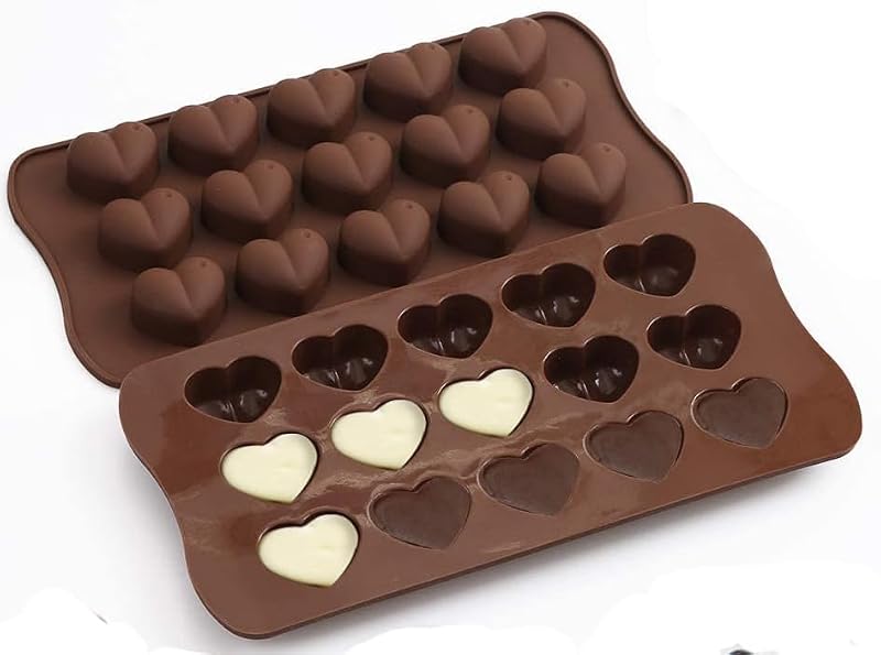 ROTDAM 15-Cavity Heart Silicone Chocolate Mold 2-Pack for Candy & Wax Melts