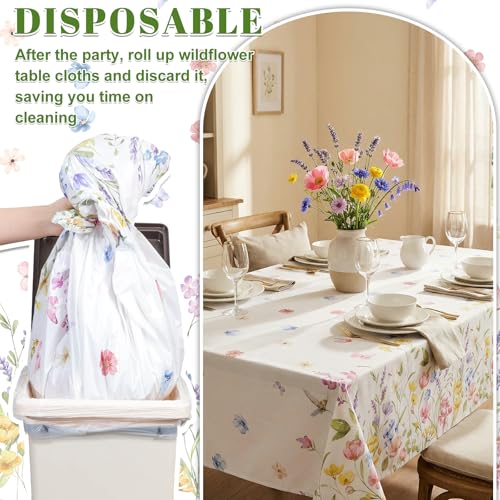 NatNarr Wildflower Disposable Plastic Tablecloths, 3 Pack 54x108 Inch
