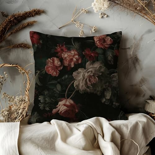 Vintage Rose Floral Throw Pillow Cover 18x18 Inch - 003-Darkness
