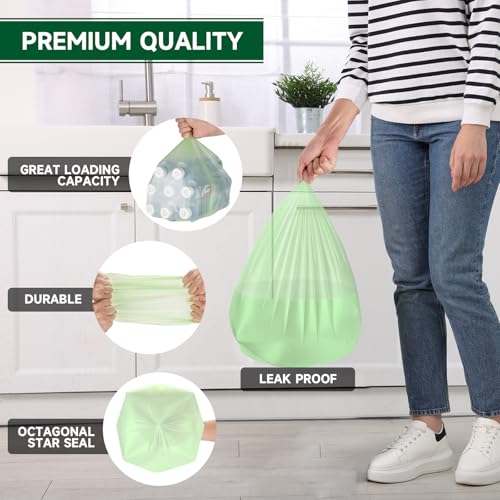 Ryobyo Biodegradable Small Trash Bags, 4 Gallon, 105 Count, Green