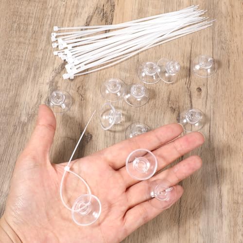 15 Pack Clear Silicone Aquarium Suction Cups with Zip Ties