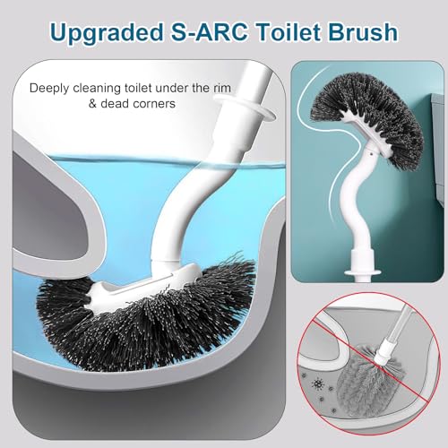 Long Handled Toilet Bowl Brush and Holder - Sturdy Plastic, White