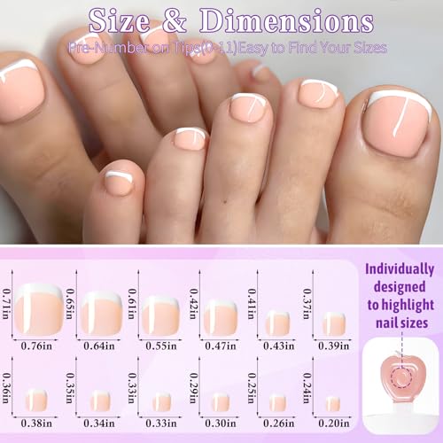 French Tip Press on Toenails - 168pc Short Square Fake Toe Nails Nude