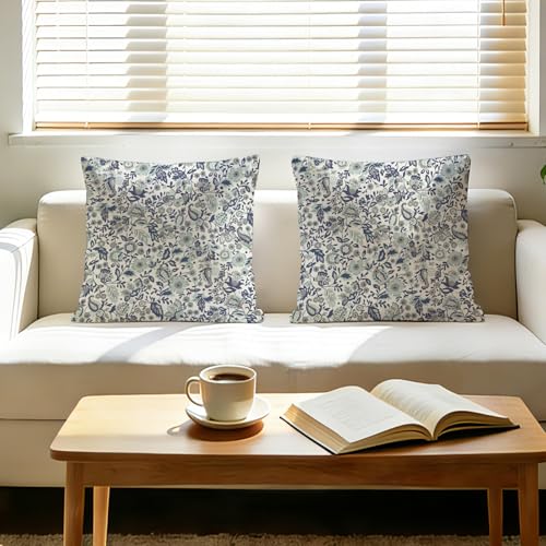 Fjfz 18x18 Inch Blue Floral Boho Throw Pillow Covers Pack of 2