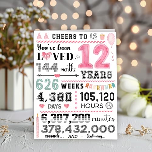12th Birthday Greeting Card for Girls - Luxury 350gsm Birthday Gift