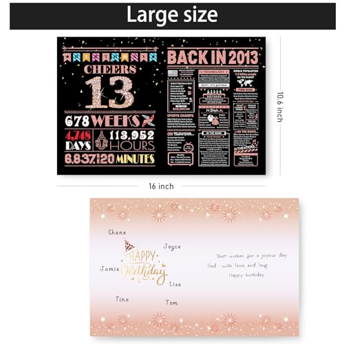 Rose Gold 13th Birthday Card with Envelope & Stickers - Fun Gift