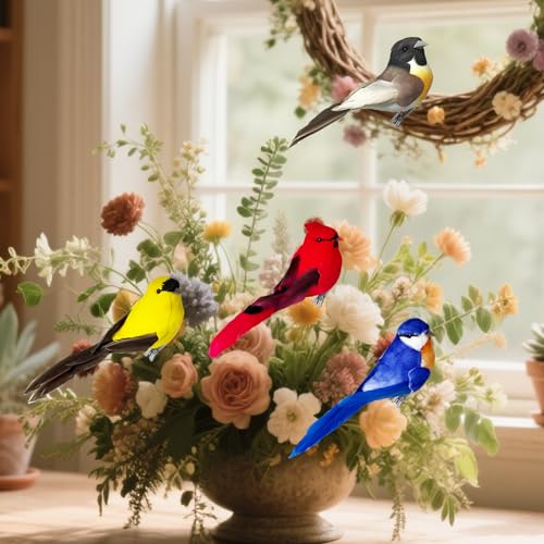 Handmade Foam and Feather Clip-On Birds for Holiday Decor - 4PCS