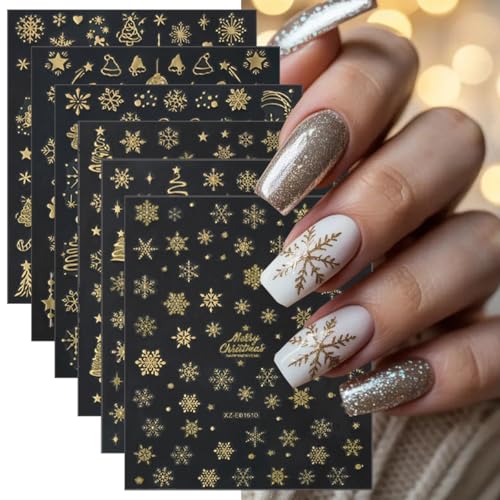 12 Sheets Christmas Gold Nail Art Stickers 3D Self-Adhesive Decals
