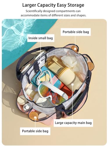Portable Pink Mesh Shower Caddy Bag with 8 Pockets for Travel