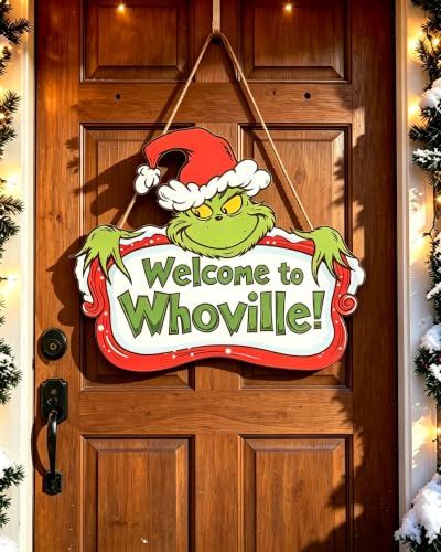 Christmas Door Hanger Wooden Sign for Holiday Decorations - 10x8.7 Inches