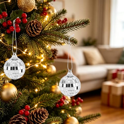 12Pcs Small Disco Mirror Balls with Hanging String for Christmas & Party Decor