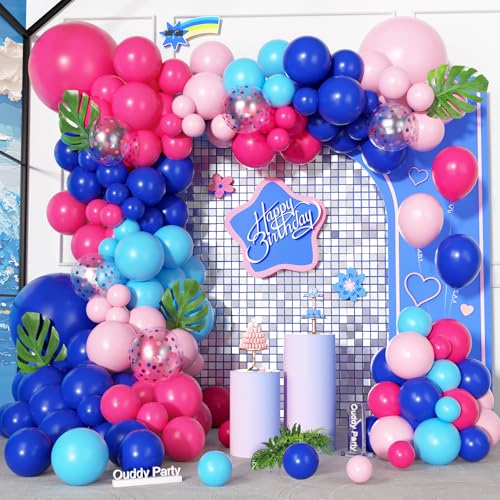 Hot Pink & Blue Balloon Arch Kit - 170 Pcs Tropical Party Decor