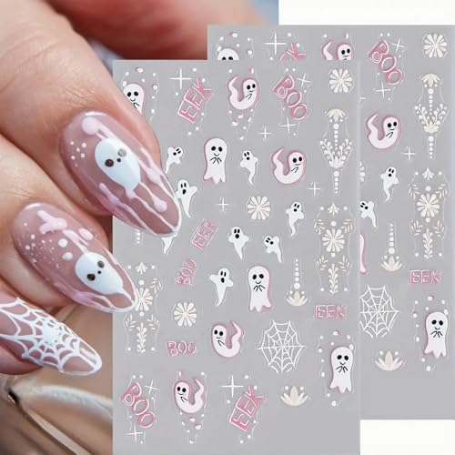 5D Embossed Halloween Ghost Nail Stickers Self-Adhesive Decals