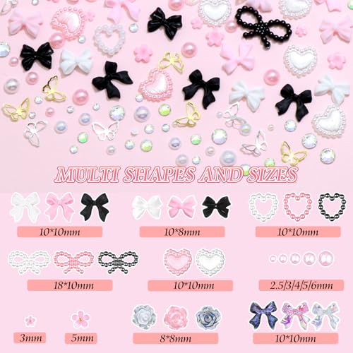 BELICEY 3D Nail Charms Set with Bows Flowers Crystals and Tools