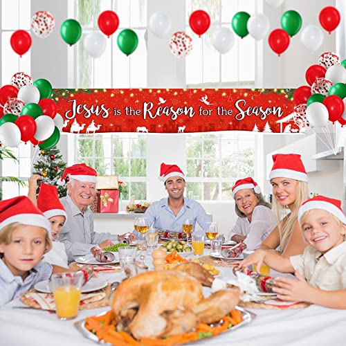 Nativity Christmas Banner with Balloons - Jesus is the Reason for the Season Holiday Decor