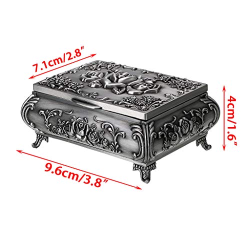 Hipiwe Vintage Metal Jewelry Box - Small Antique Silver Trinket Organizer