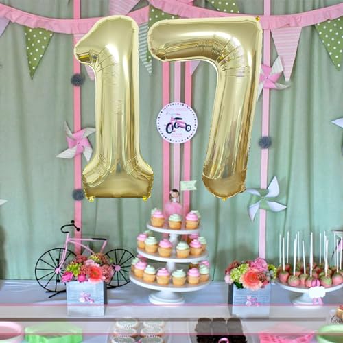 40 Inch Number 17 Foil Balloon Champagne Gold Birthday Party Decoration