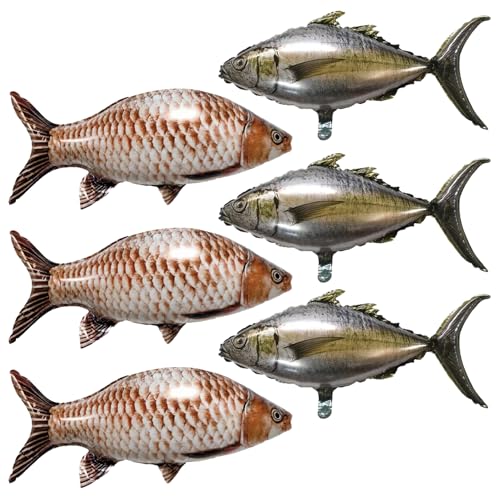 Realistic Fish Balloons Set - 6pcs Tuna & Carp Foil Balloons for Fishing Party Decor