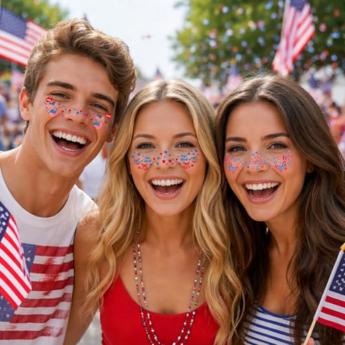 4th of July Temporary Freckle Tattoos Red White and Blue Patriotic Face Stickers