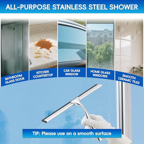 TZona 10-Inch Stainless Steel Shower Squeegee for Glass Doors and Mirrors