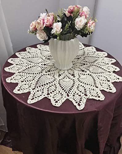 Beige Handmade Cotton Crochet Lace Round Table Runner 22 inch for Home Decor
