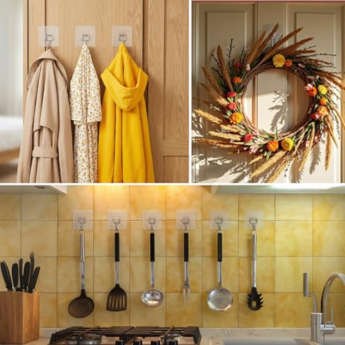 Heavy Duty Adhesive Hooks 12-Pack - Waterproof Self-Adhesive Utility Hooks for Home