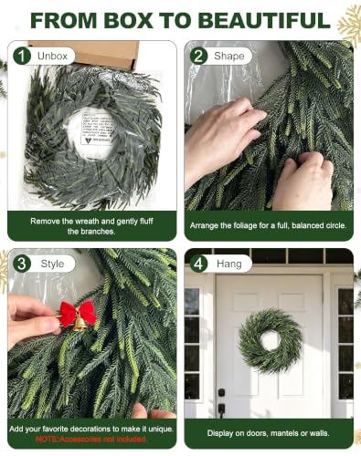 Green 2 Pack Artificial Norfolk Pine Wreath 26 Inch Christmas Front Door Decor