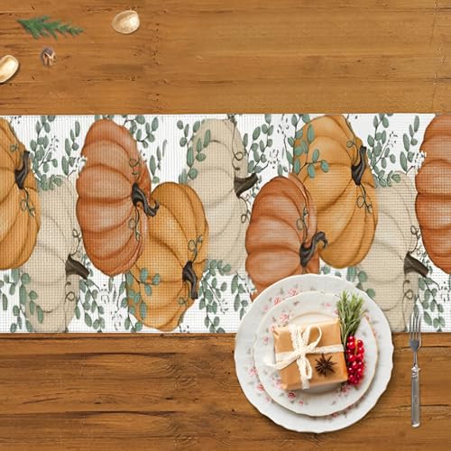 Orange Pumpkin Fall Table Runner 13x72 Inch Harvest Thanksgiving Decor