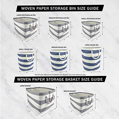 DII Woven Paper Storage Bin Large Round Black Pinstripe - Sturdy Home Organizer