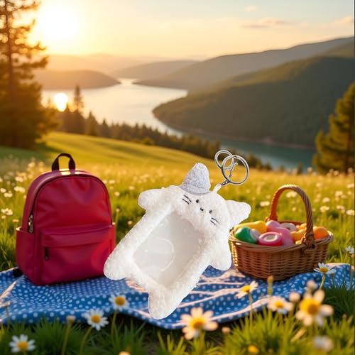 Cute Cartoon Animal Plush Photo Holder Keychain - Bear, Rabbit, Cat