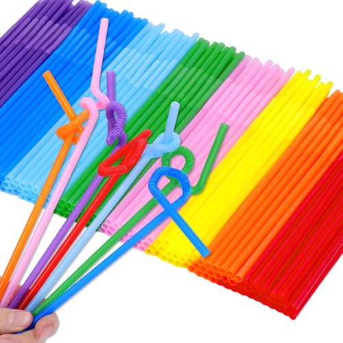 TOMNK 10.3" Colorful Bendy Disposable Drinking Straws - 100 Pack