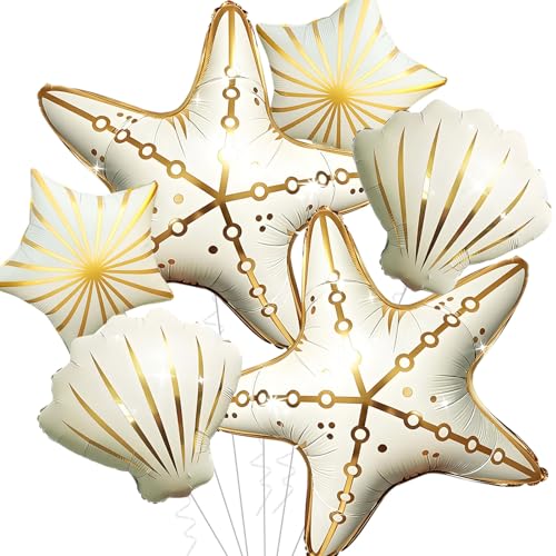 6Pcs Ocean-Themed Starfish and Seashell Balloons Set