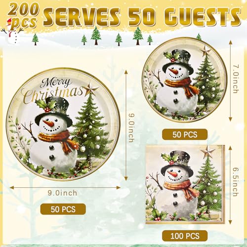 Christmas Disposable Plates and Napkins Party Set - Snowman & Tree Design