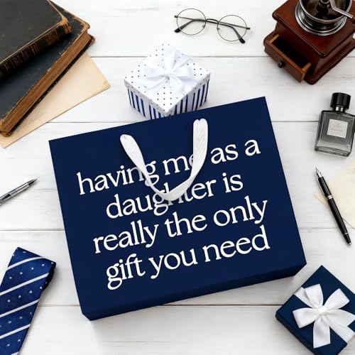 Funny Father's Day Gift Bag - 13" Navy Blue with Tissue Paper