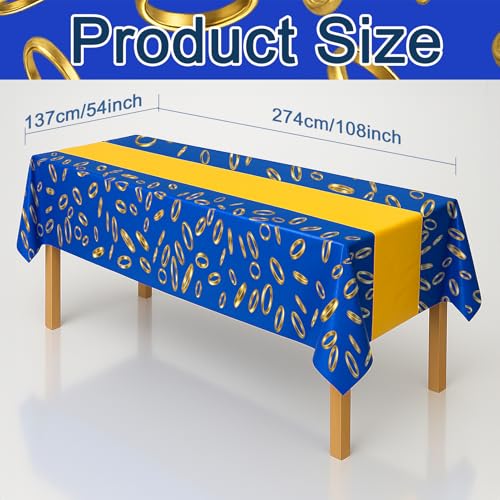 3-Pack Blue & Gold Ring Print Plastic Tablecloths - 108x54