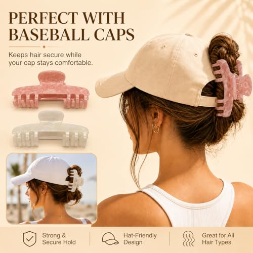 Aileam 2 Pcs Large Hat Claw Clips for Baseball Caps Tortoise Shell