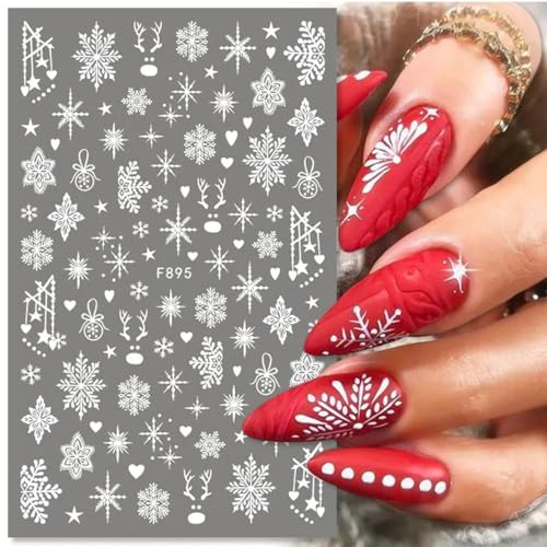 8 Sheets White Glitter Snowflake Nail Art Stickers 3D Self-Adhesive Decals